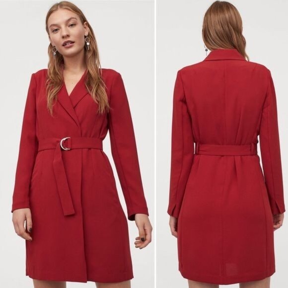 H&M deep red jacket dress waist belt S - Picture 15 of 15